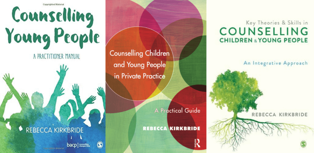 Image of three books by Rebecca Kirkbride on counselling children and young people.